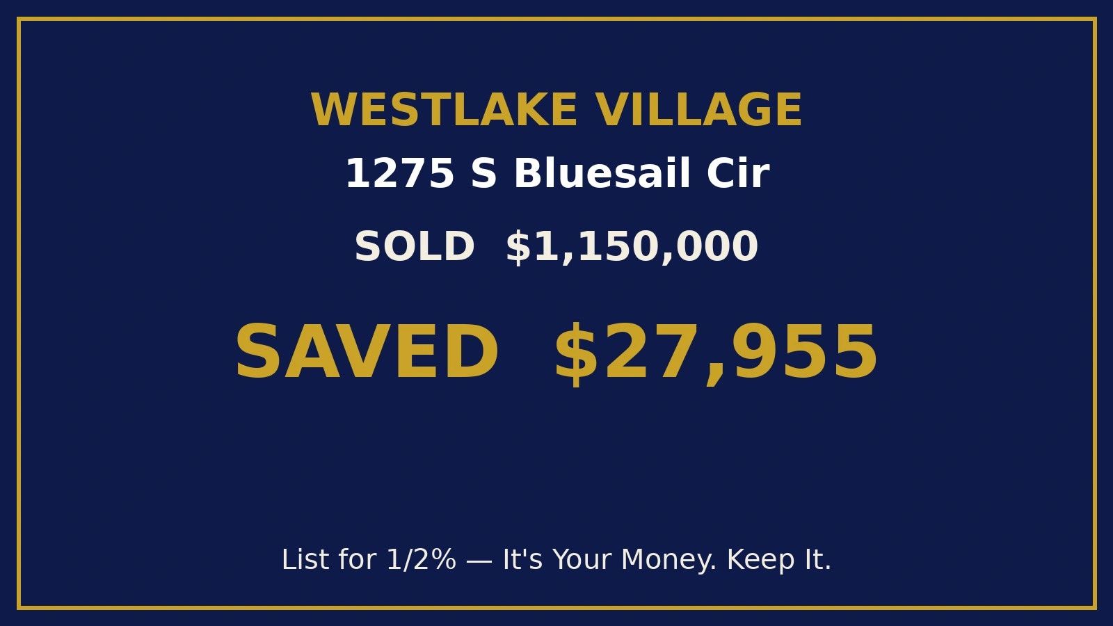 Real estate sale and savings announcement for Westlake Village.